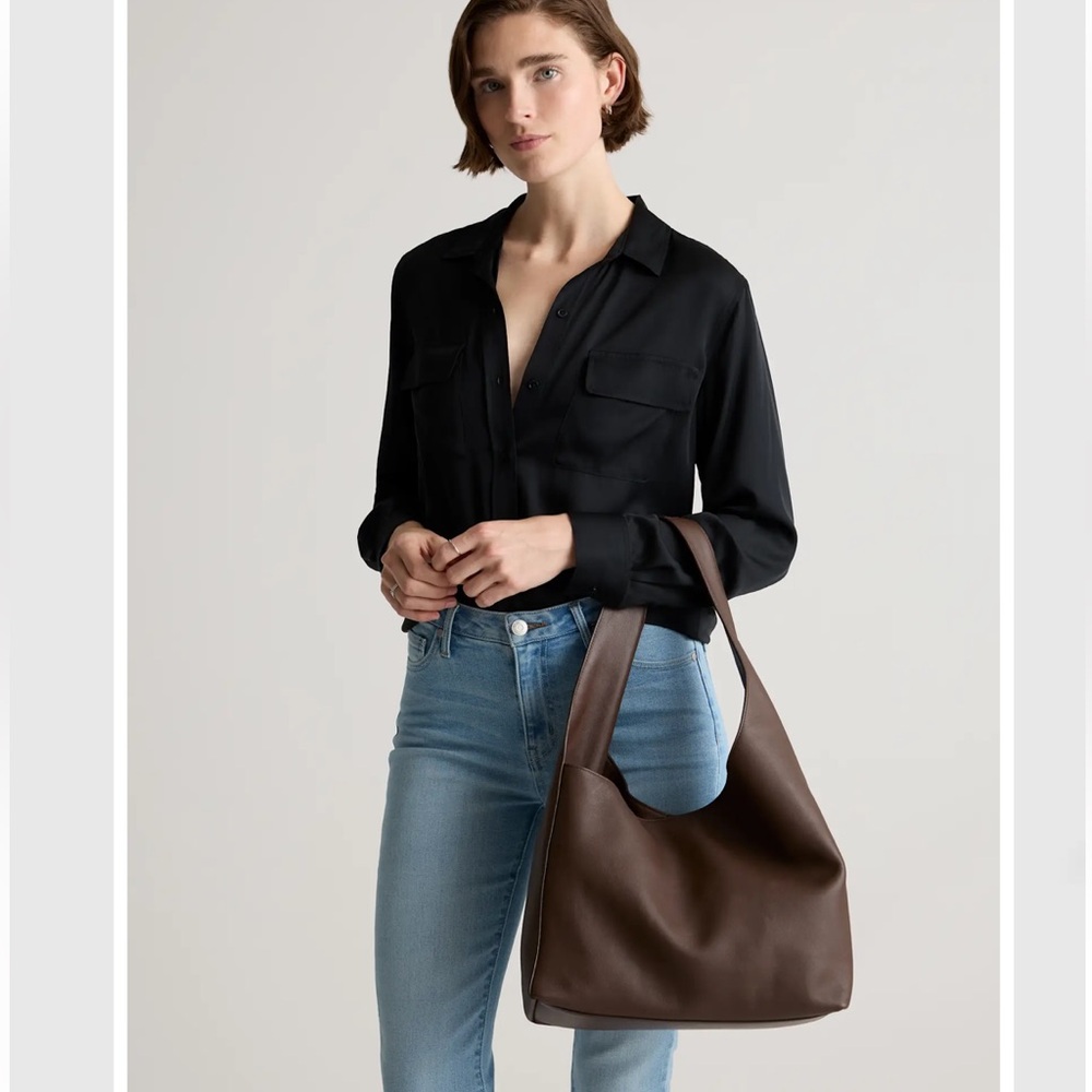 Quince Dark Brown Leather Shoulder Hobo Bag - Picture 2 of 13